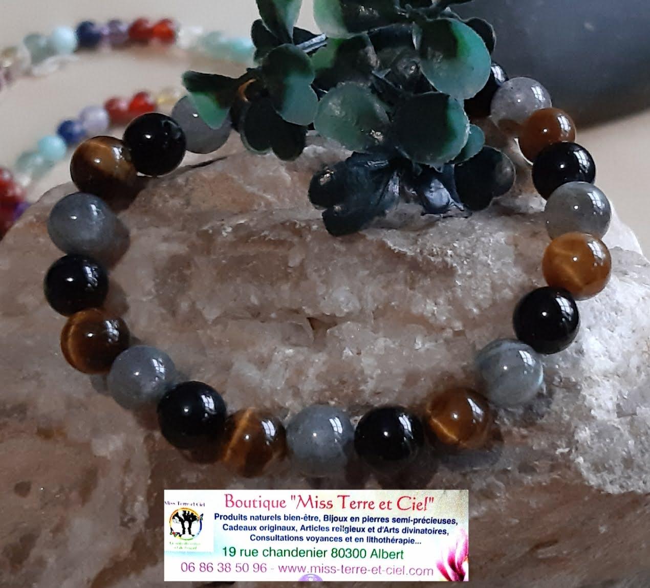 bracelet oeil de tigre tourmaline labradorite