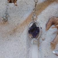 Pendule pointe de Cristal de roche et merkaba en Amethyste