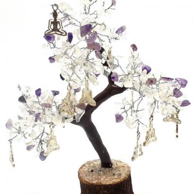 Arbre bonheur cristal roche et amethyste bouddha zen yoga 300 cristaux