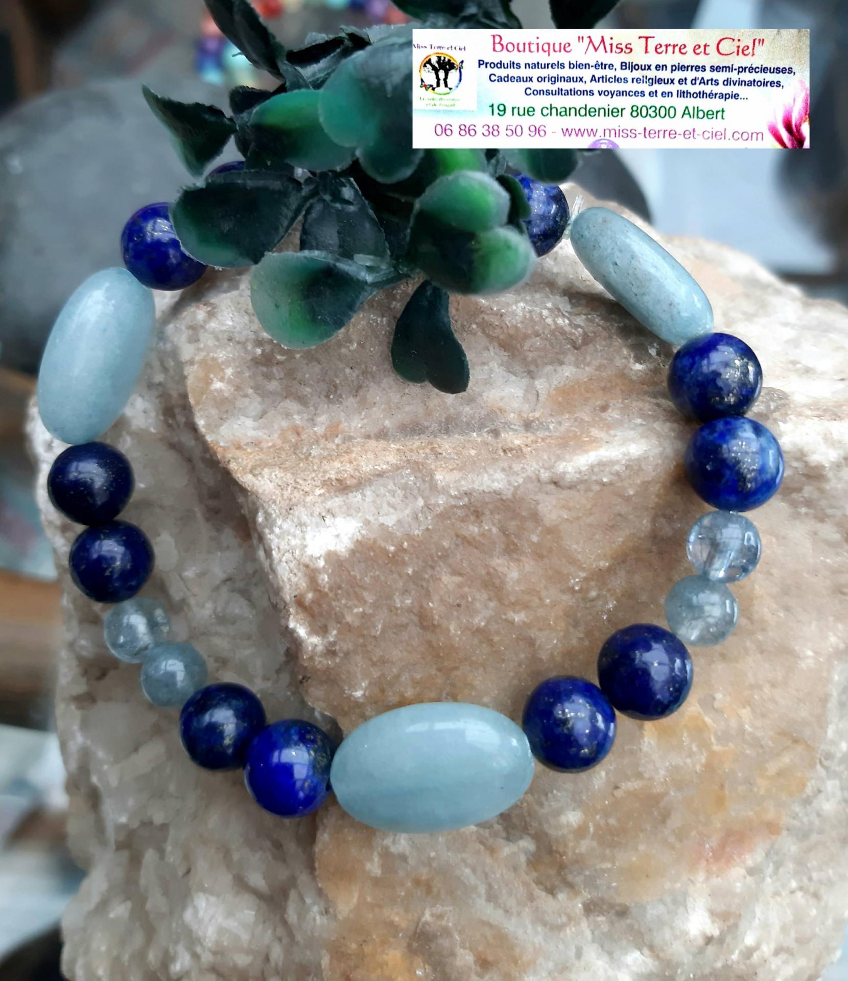 Bracelet en lapis lazuli et aigue marine