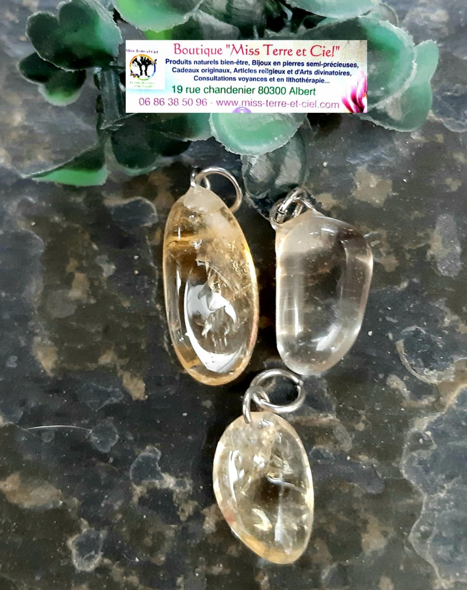 Pendentif pierre roulee citrine
