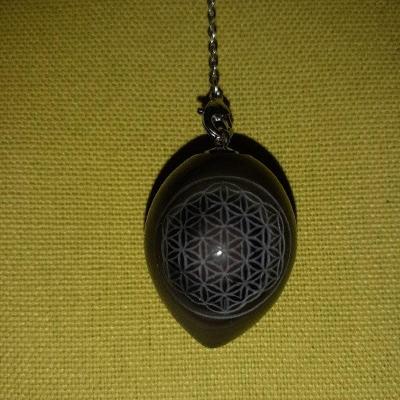 Pendule pierre obsidienne oeil celeste fleur de vie 1